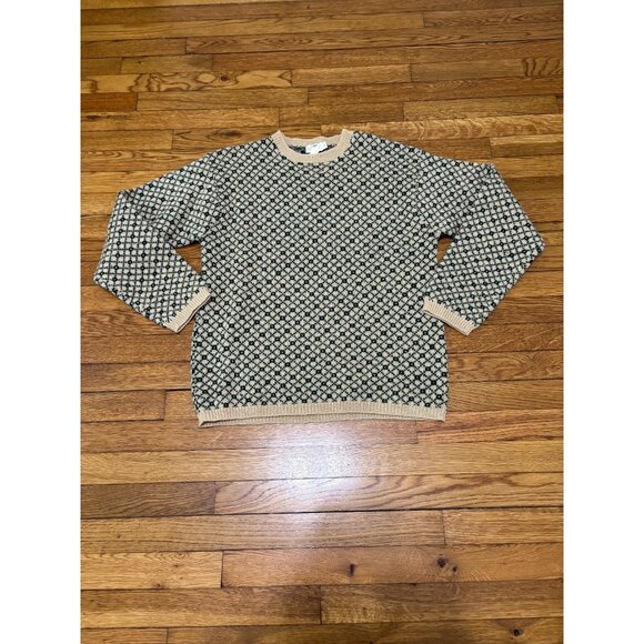 J. Crew Mens Sweater Size XS Green Tan Patterned 100% Wool Crew Neck Pullover - Picture 1 of 5